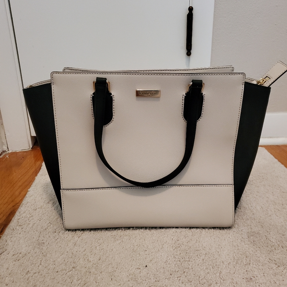 NWOT Beautiful Kate Spade Handbag Black & Cream Tan Purse Tote